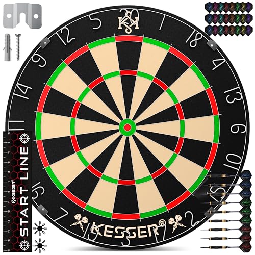 KESSER® Dartscheibe Kork mit 9 Dartpfeile...